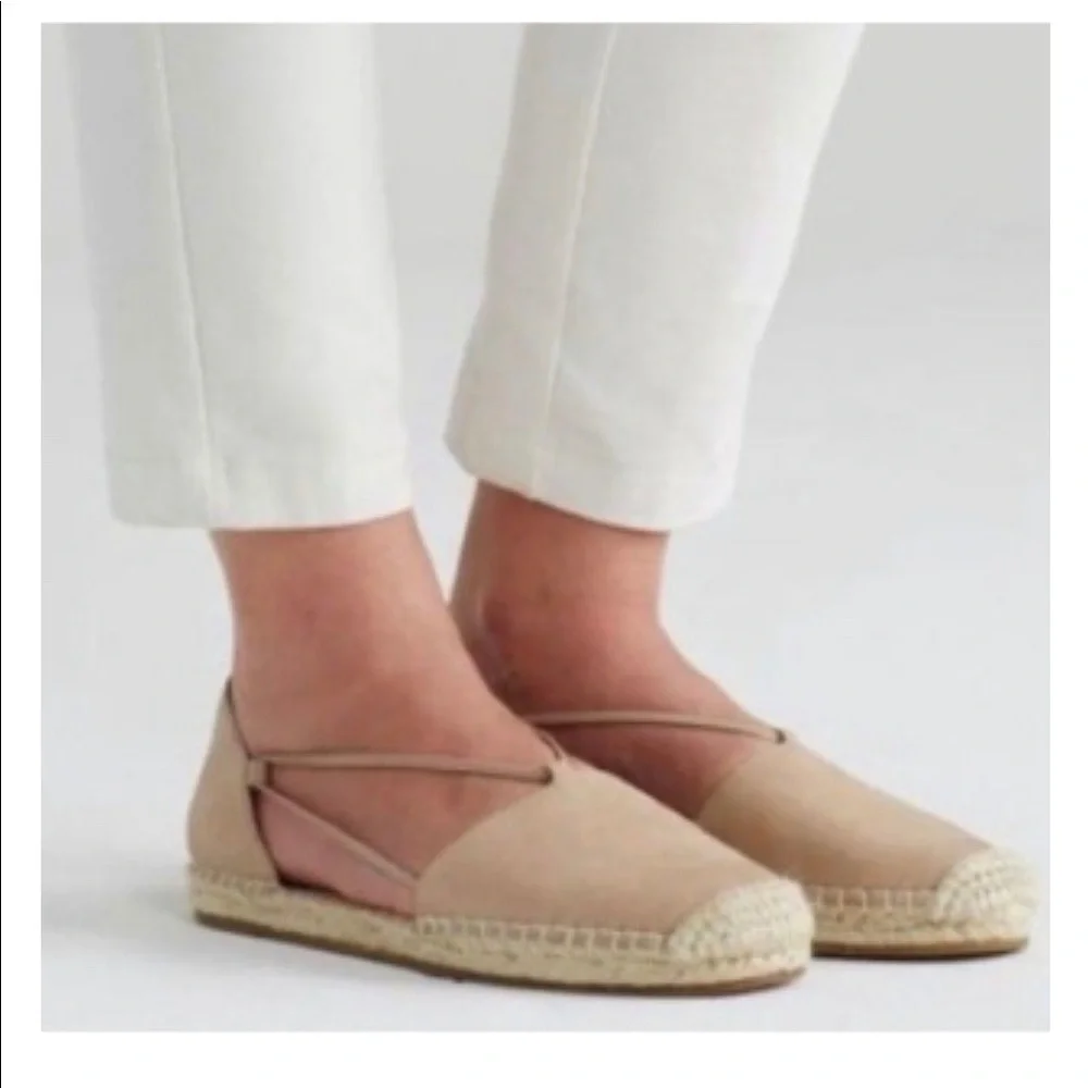 Eileen fisher 8.5 off white woman leather espadrille strap flats boho coastal